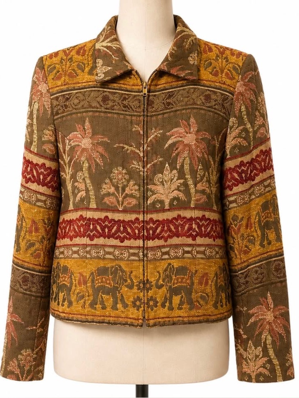 Vintage 90s Giancarlo Ferrari Safari Elephant Tapestry Zip Jacket Sz 8